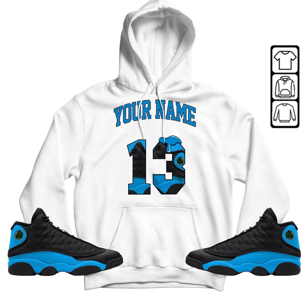 Number 13 Sneaker Shirt Match Black University Blue 13s, Jordan 13 Black University Blue 2022 MKO T-Shirt