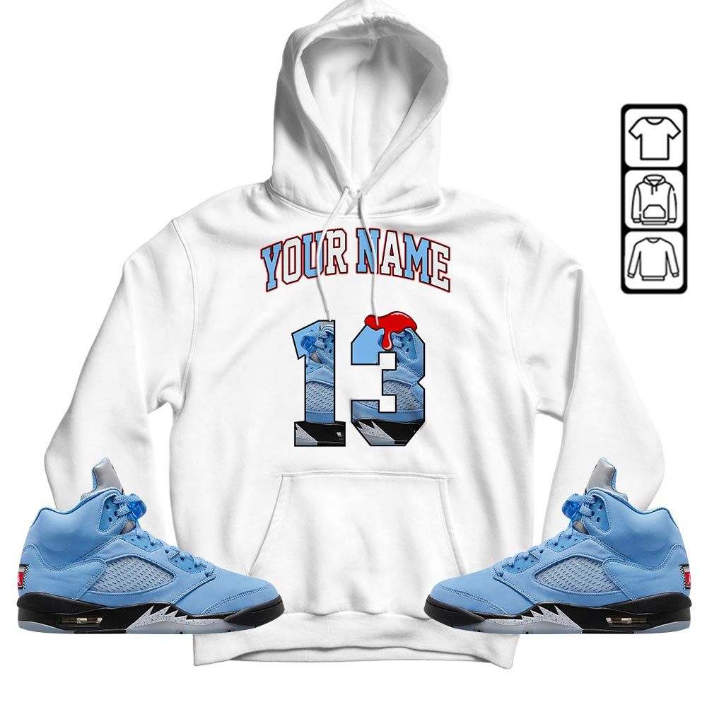 Number 13 Sneaker Shirt Match Retro University Blue 5s, Jordan 5 University Blue MKO T-Shirt