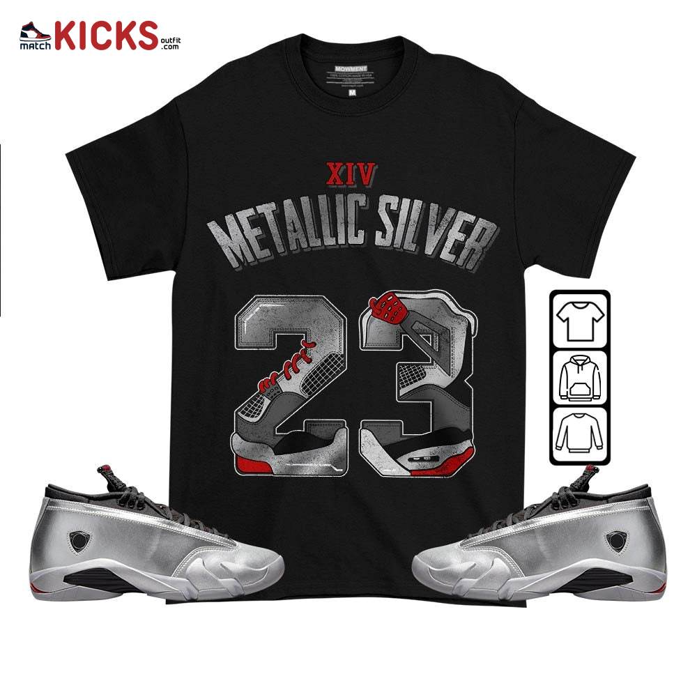 Number 23 Dirty Sneaker Shirt Match 14 Low Metallic Silver, Jordan 14 Metallic Silver MKO T-Shirt