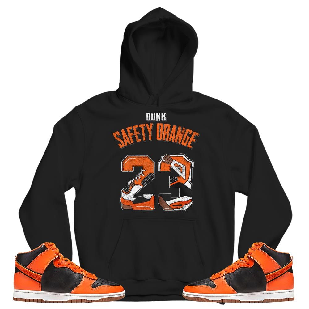 Number 23 Dirty Sneaker Shirt Match Dunk Black Orange, Dunk High GS Safety Orange MKO T-Shirt