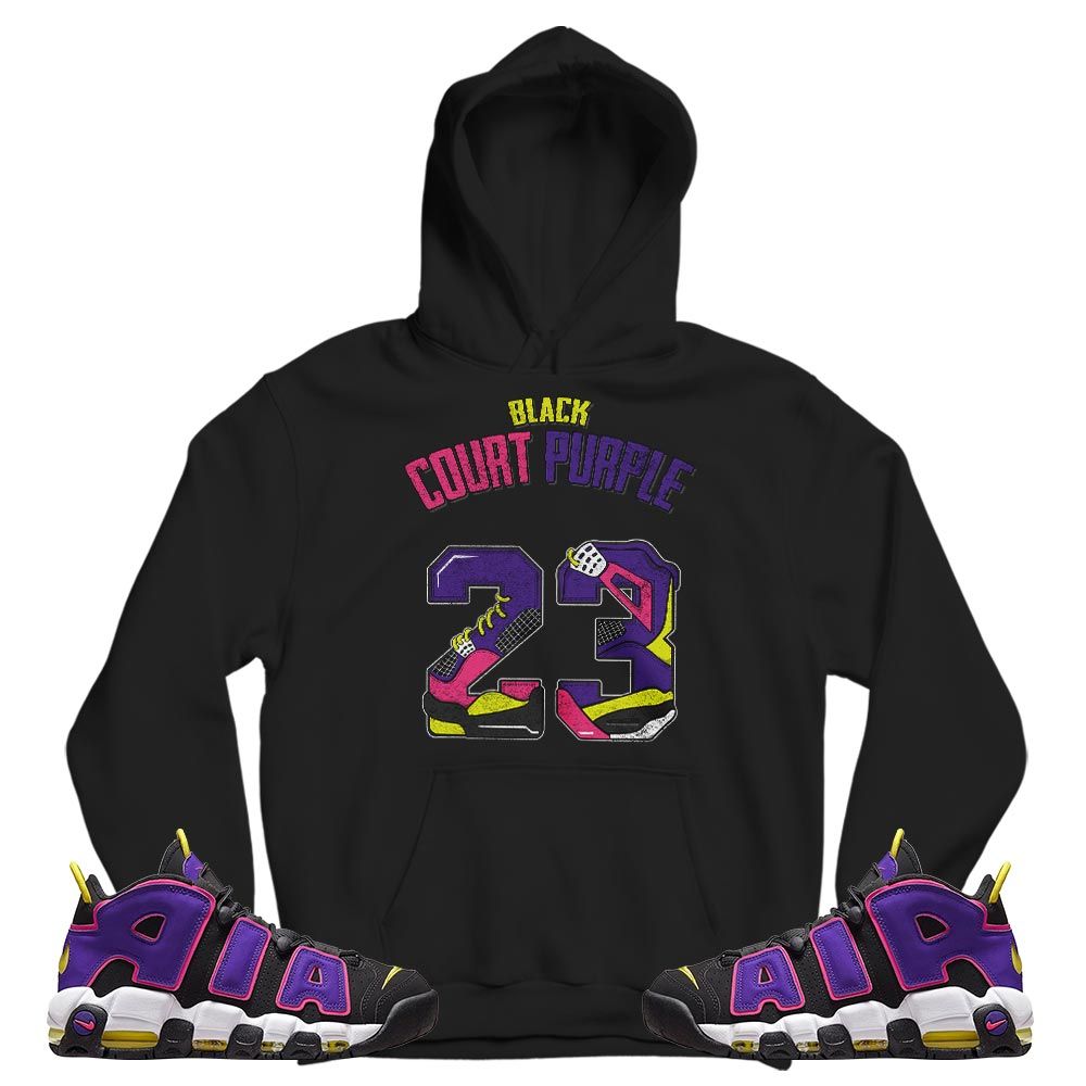 Number 23 Dirty Sneaker Shirt Match Uptempo Black Multi Color, Air More Uptempo Black Court Purple MKO T-Shirt