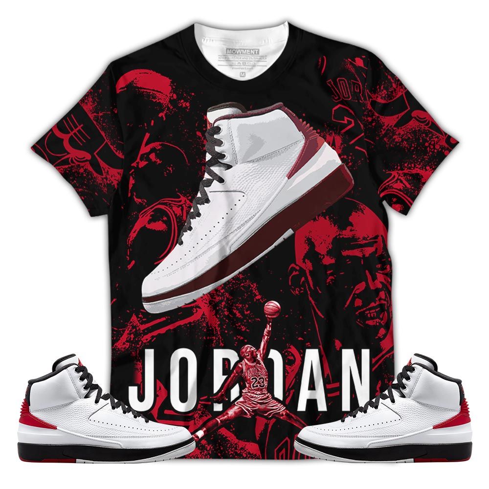 Number 23 Drip Shoes Kicks Goat Sneaker Shirt Match 2 Chicago Varsity Red, Jordan Retro 2 Chicago Hoodie Sweatshirt Tee All Over Print MKO Shirt
