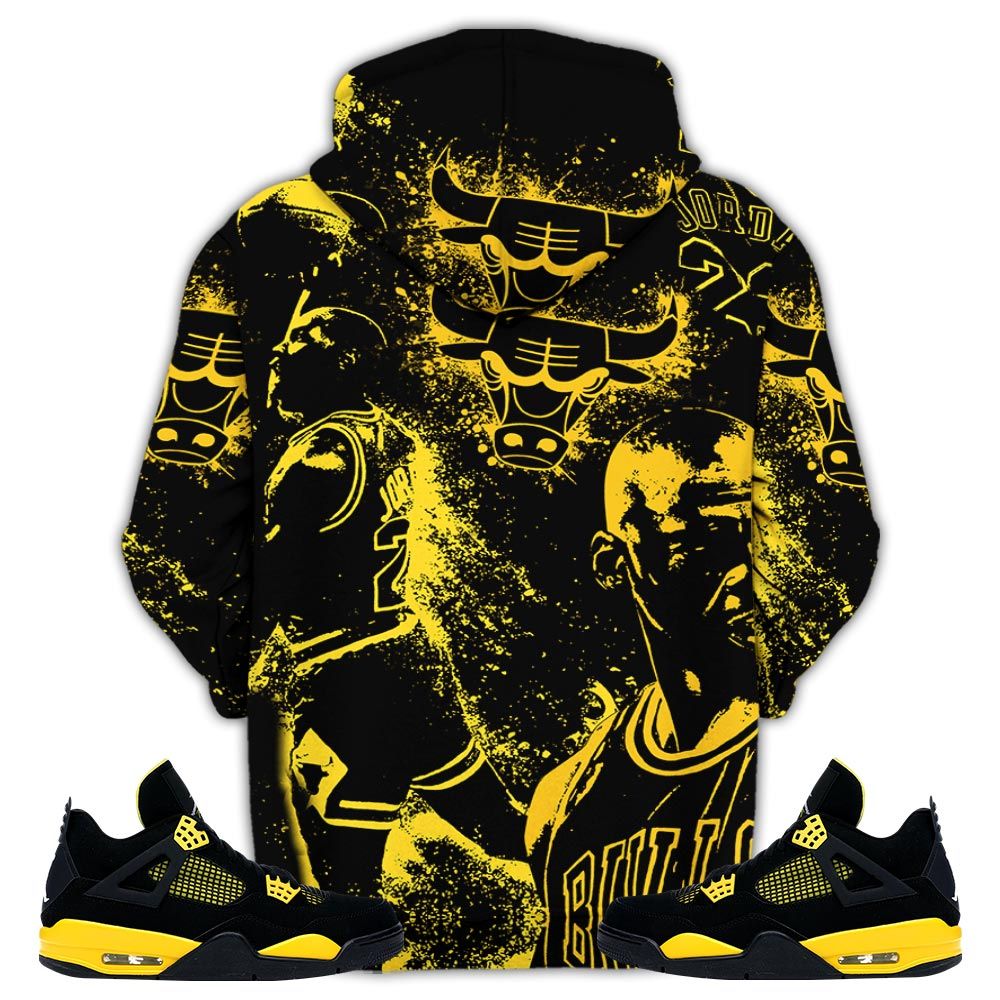 Number 23 Drip Shoes Kicks Goat Sneaker Shirt Match 2023 Thunder 4S, Jordan Retro 4 Thunder Hoodie Sweatshirt Tee All Over Print MKO Shirt