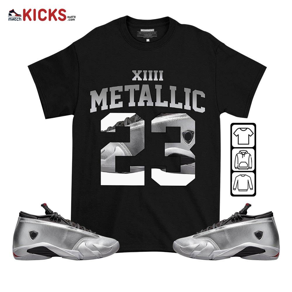 Number 23 Goat Shoes Sneaker Shirt Match 14 Low Metallic Silver, Jordan 14 Metallic Silver MKO T-Shirt