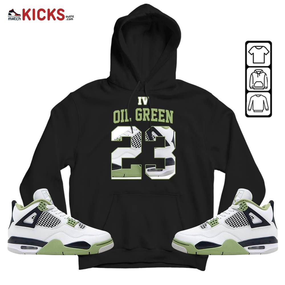 Number 23 Goat Shoes Sneaker Shirt Match Retro Oil Green 4s, Jordan 4 Oil Green MKO Hoodie Number 23 Goat Shoes Sneaker Shirt Match Retro Oil Green 4s, Jordan 4 Oil Green MKO Hoodie