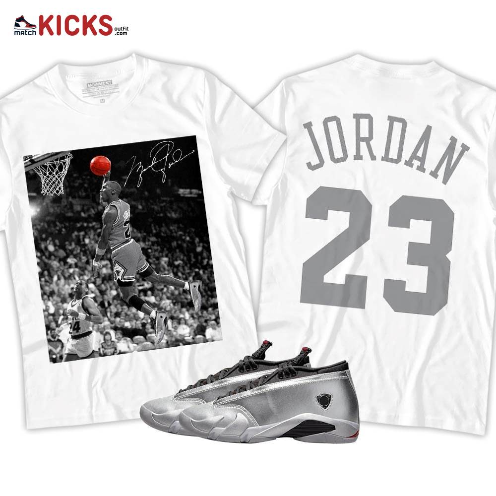 Number 23 Goat Sneaker Shirt Match 14 Low Metallic Silver, Jordan 14 Metallic Silver MKO T-Shirt