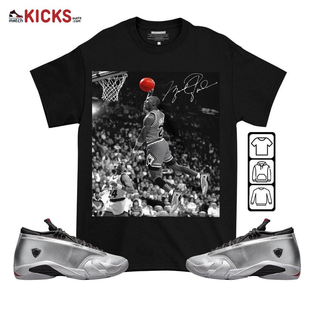 Number 23 Goat Sneaker Shirt Match 14 Low Metallic Silver, Jordan 14 Metallic Silver MKO T-Shirt