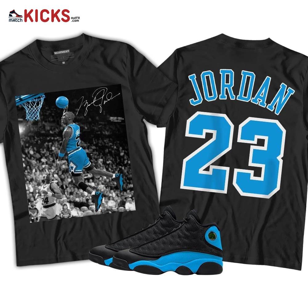 Number 23 Goat Sneaker Shirt Match Black University Blue 13s, Jordan 13 Black University Blue 2022 MKO T-Shirt