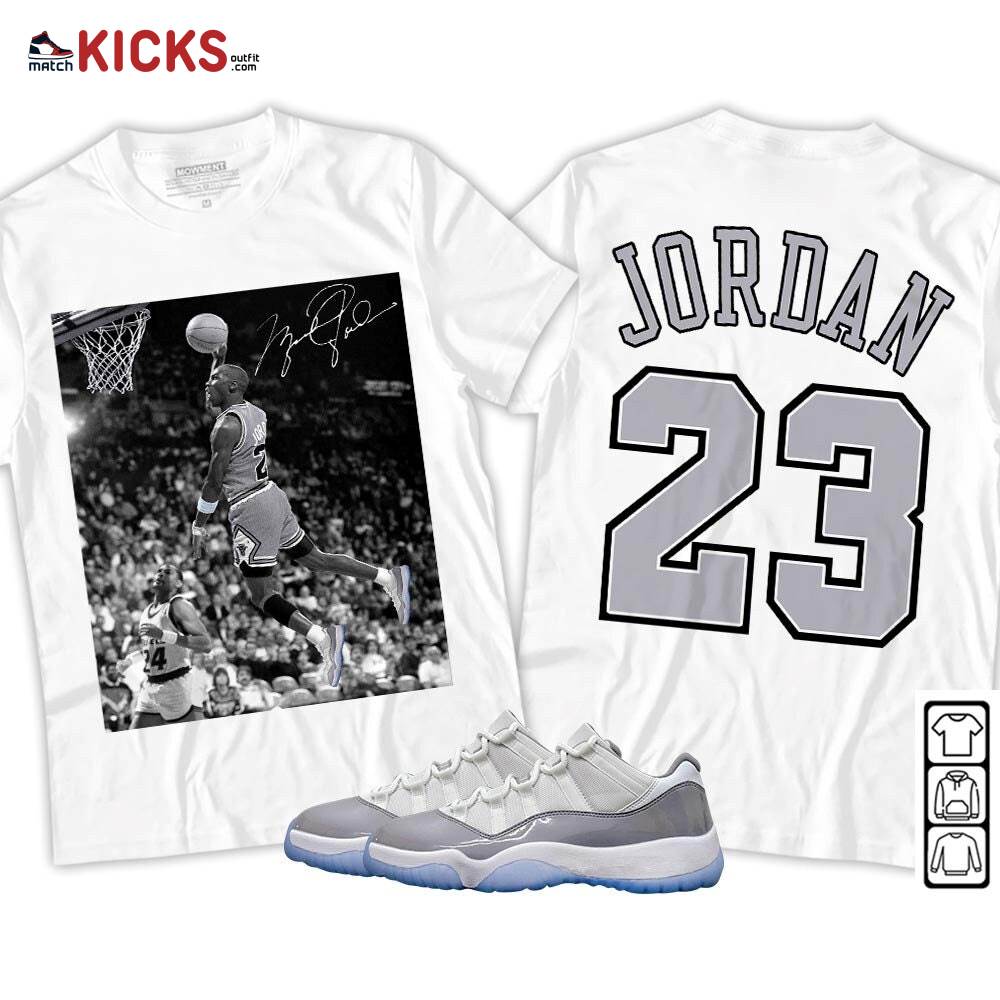 Number 23 Goat Sneaker Shirt Match Cement Grey 11s, Jordan 11 Low Cement Grey MKO T-Shirt