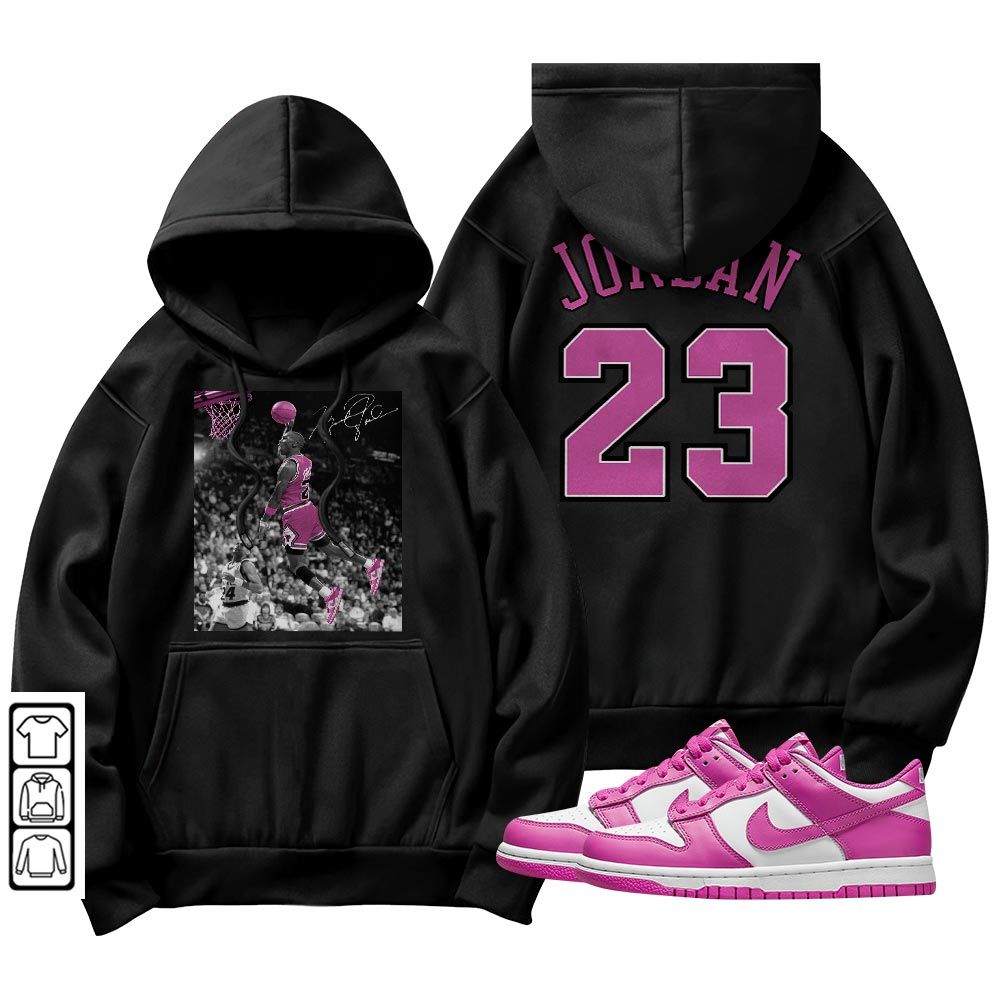 Number 23 Goat Sneaker Shirt Match GS Active Fuchsia, Dunk Low Active Fuchsia MKO T-Shirt
