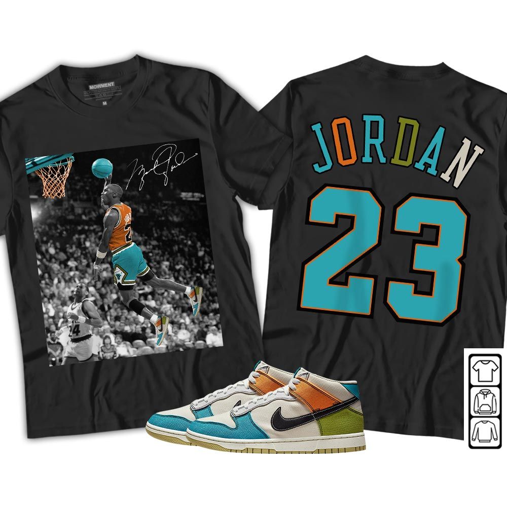 Number 23 Goat Sneaker Shirt Match Mid Pale Ivory, Dunk Mid Multi-Color Canvas MKO Sweatshirt