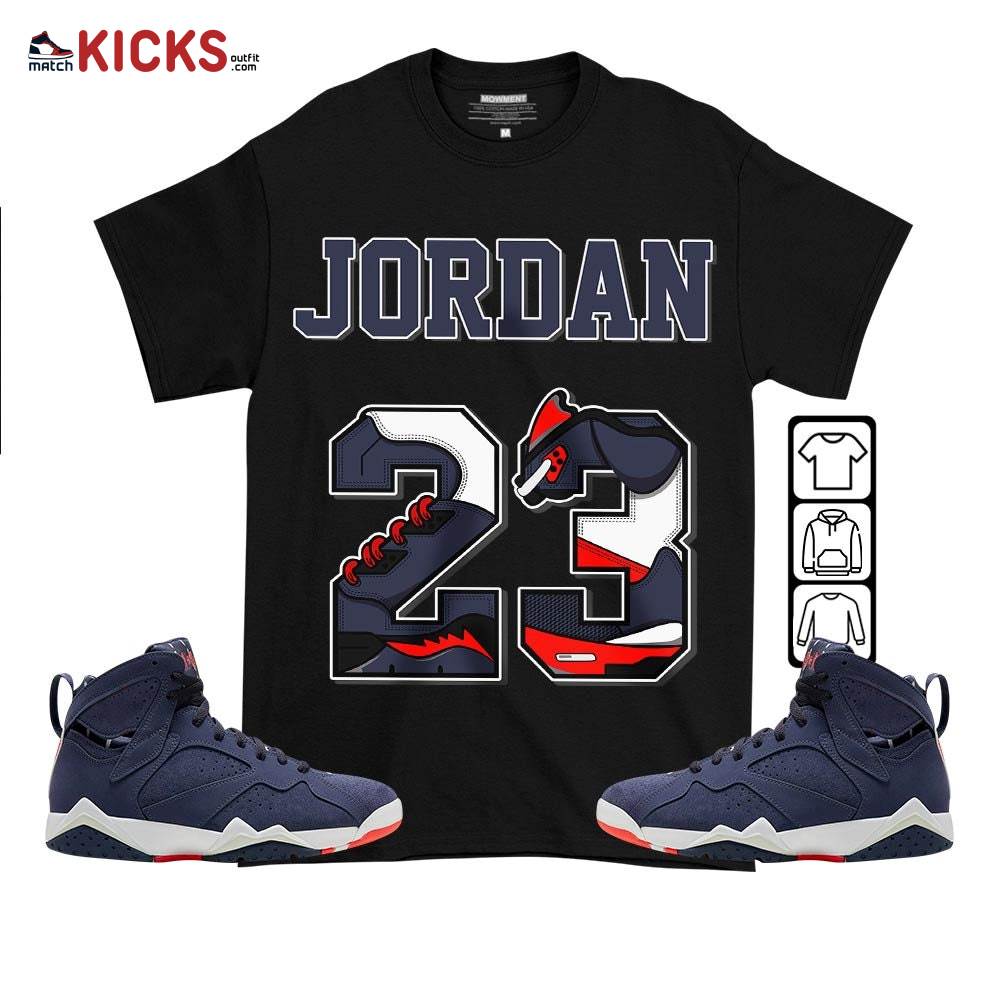 Number 23 JD Sneaker Shirt Match 7 Neutral Indigo, Jordan 7 Quai 54 MKO T-Shirt