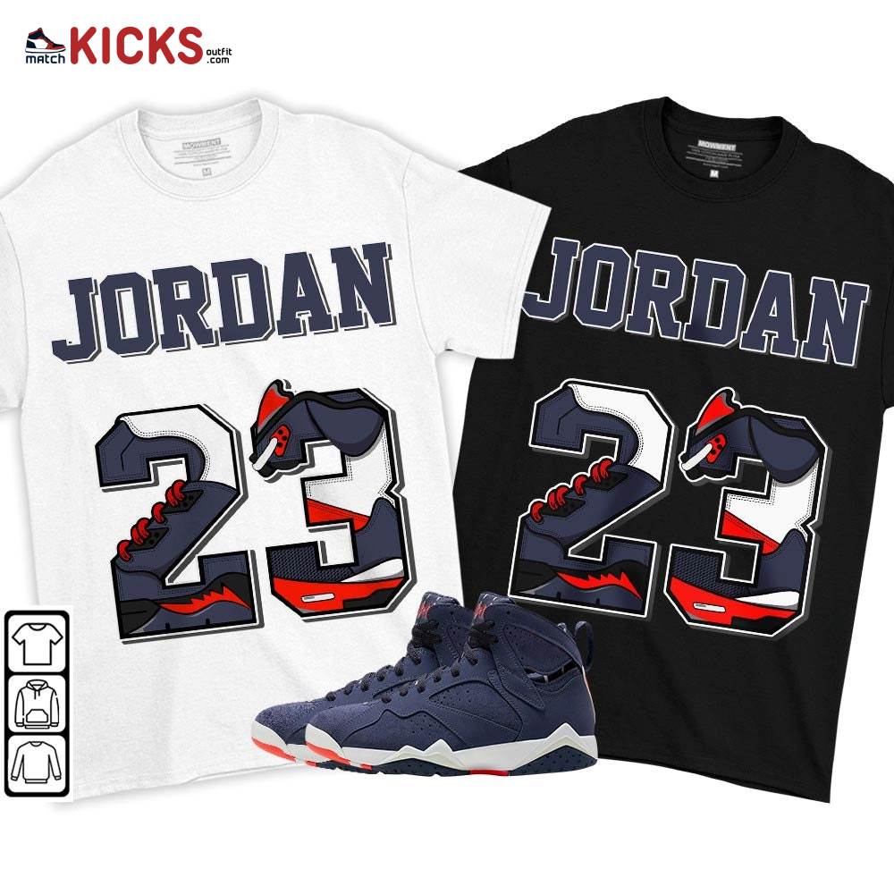 Number 23 JD Sneaker Shirt Match 7 Neutral Indigo, Jordan 7 Quai 54 MKO T-Shirt