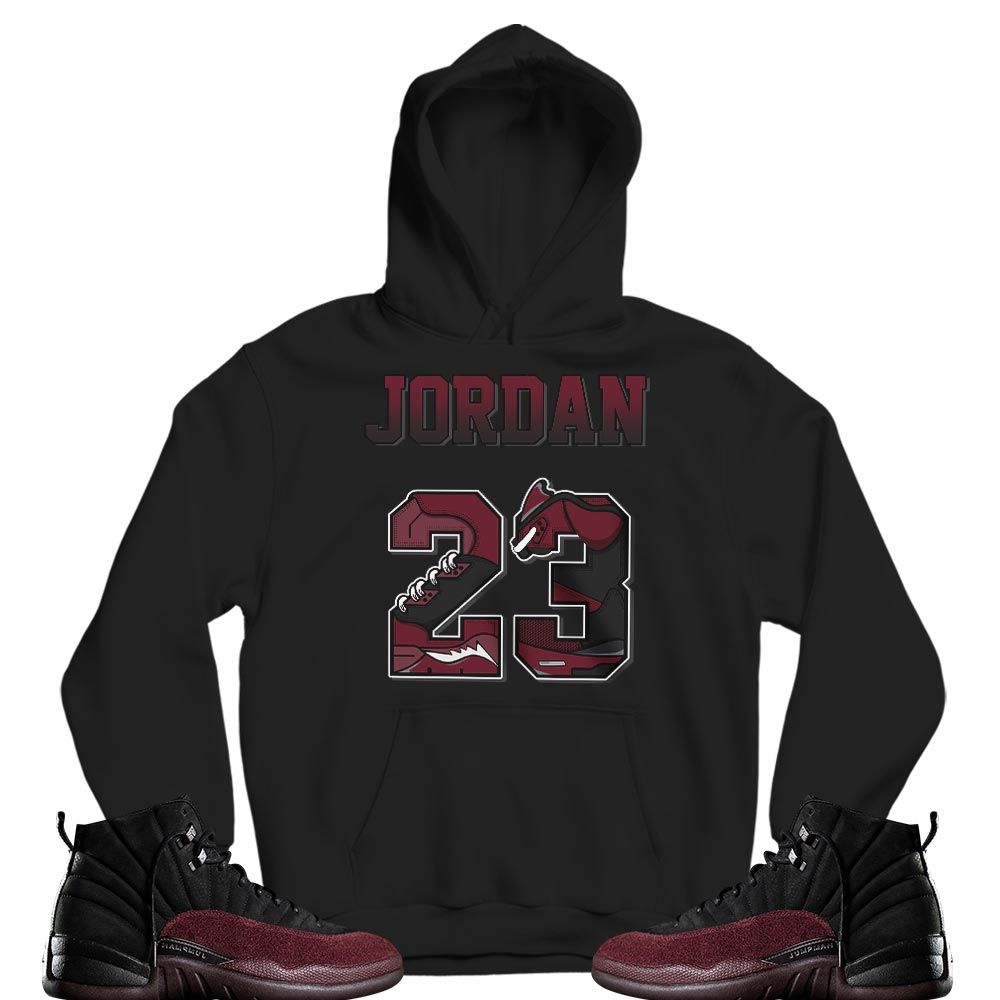 Number 23 JD Sneaker Shirt Match Burgundy Crush 12s, Jordan 12 A Ma Maniere MKO T-Shirt