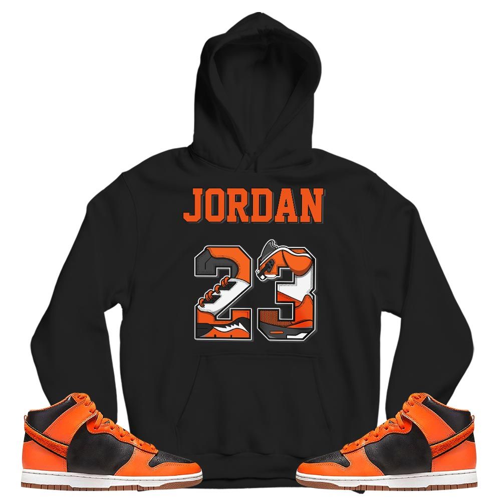 Number 23 JD Sneaker Shirt Match Dunk Black Orange, Dunk High GS Safety Orange MKO T-Shirt