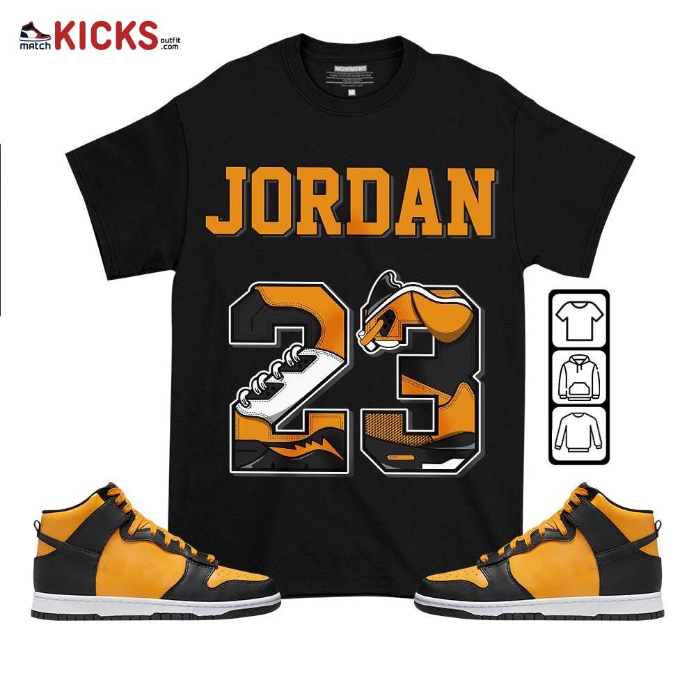 Number 23 JD Sneaker Shirt Match Dunk Reverse Goldenrod, Dunk High Bruce Lee MKO T-Shirt