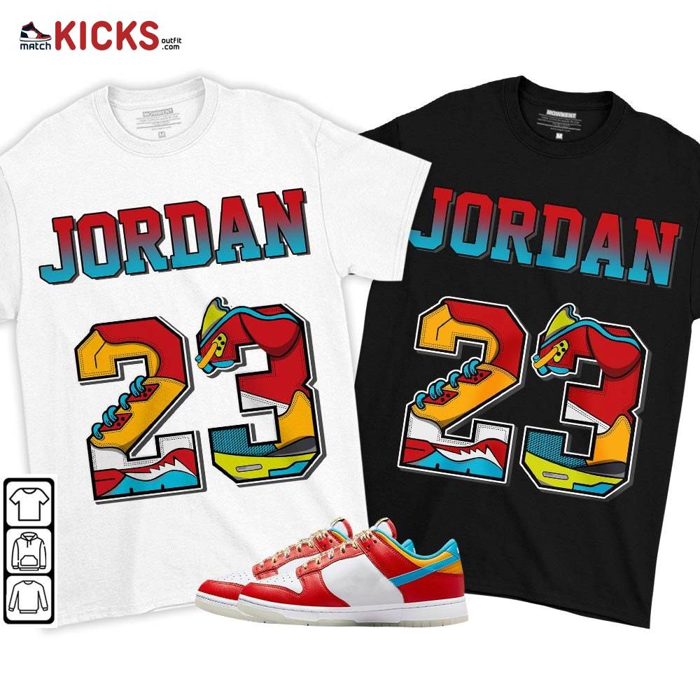 Number 23 JD Sneaker Shirt Match Fruity Pebbles Shoes, Dunk Low Fruity Pebbles MKO T-Shirt Number 23 JD Sneaker Shirt Match Fruity Pebbles Shoes, Dunk Low Fruity Pebbles MKO T-Shirt