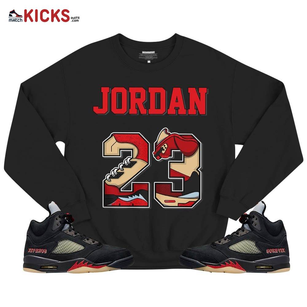 Number 23 JD Sneaker Shirt Match Gore-Tex 5s, Jordan 5 GORE-TEX Off Noir MKO T-Shirt Number 23 JD Sneaker Shirt Match Gore-Tex 5s, Jordan 5 GORE-TEX Off Noir MKO T-Shirt
