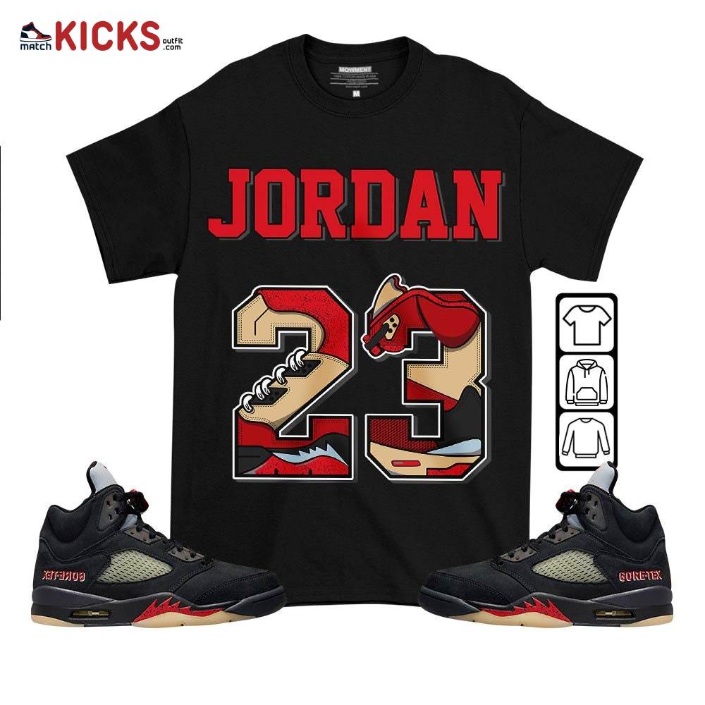 Number 23 JD Sneaker Shirt Match Gore-Tex 5s, Jordan 5 GORE-TEX Off Noir MKO T-Shirt Number 23 JD Sneaker Shirt Match Gore-Tex 5s, Jordan 5 GORE-TEX Off Noir MKO T-Shirt