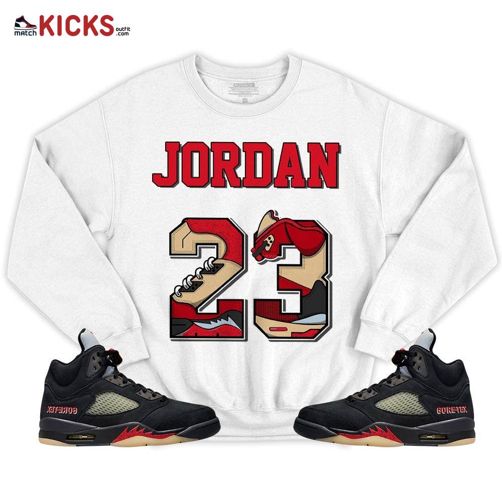 Number 23 JD Sneaker Shirt Match Gore-Tex 5s, Jordan 5 GORE-TEX Off Noir MKO T-Shirt Number 23 JD Sneaker Shirt Match Gore-Tex 5s, Jordan 5 GORE-TEX Off Noir MKO T-Shirt