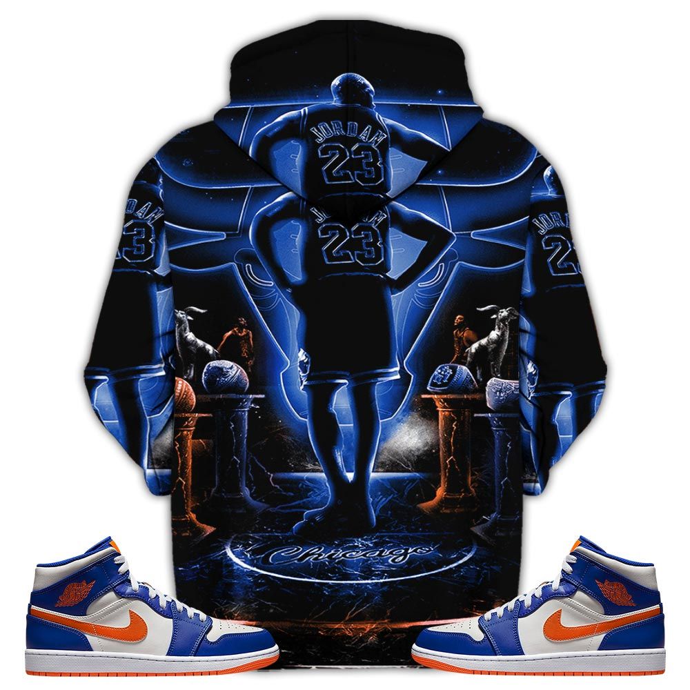 Number 23 Jordan Memories Sneaker Shirt Match Mid Knicks 1S, Jordan 1 Mid Knicks Hoodie Sweatshirt Tee All Over Print MKO Shirt