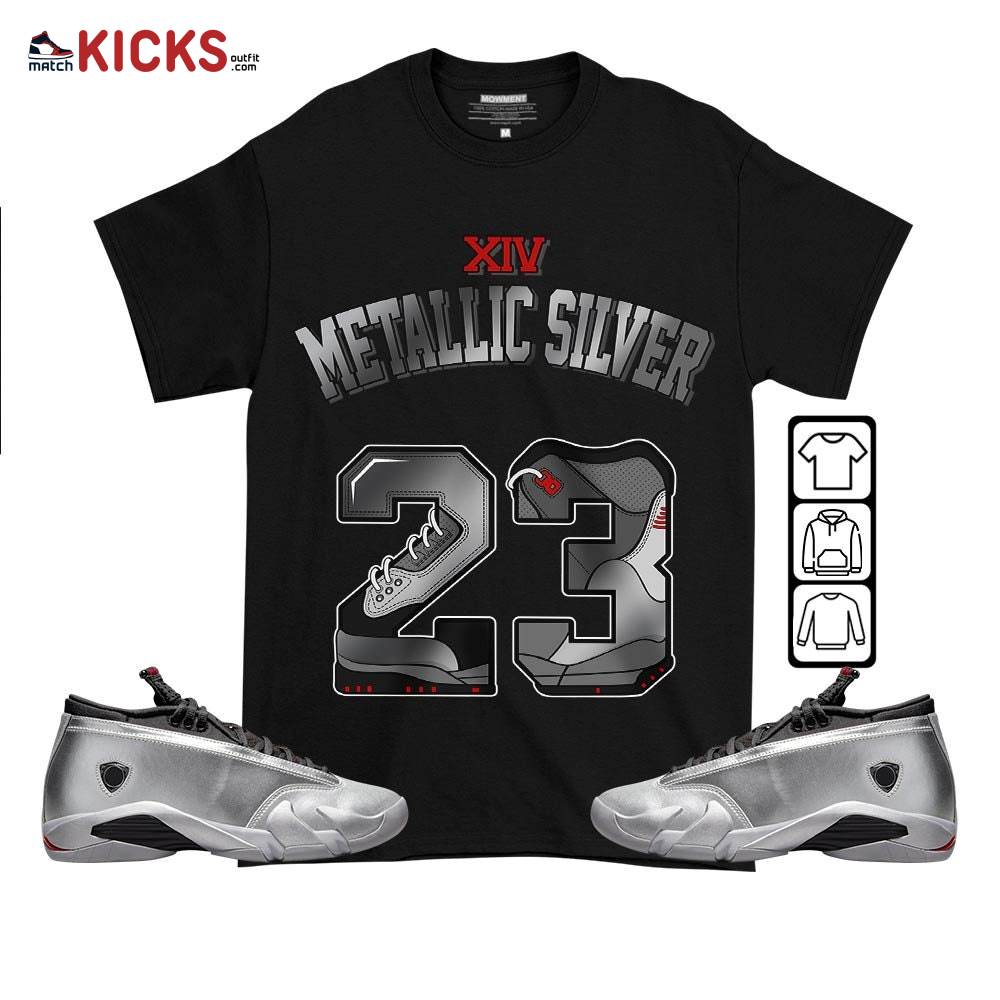 Number 23 Sneaker Shirt Match 14 Low Metallic Silver, Jordan 14 Metallic Silver MKO T-Shirt