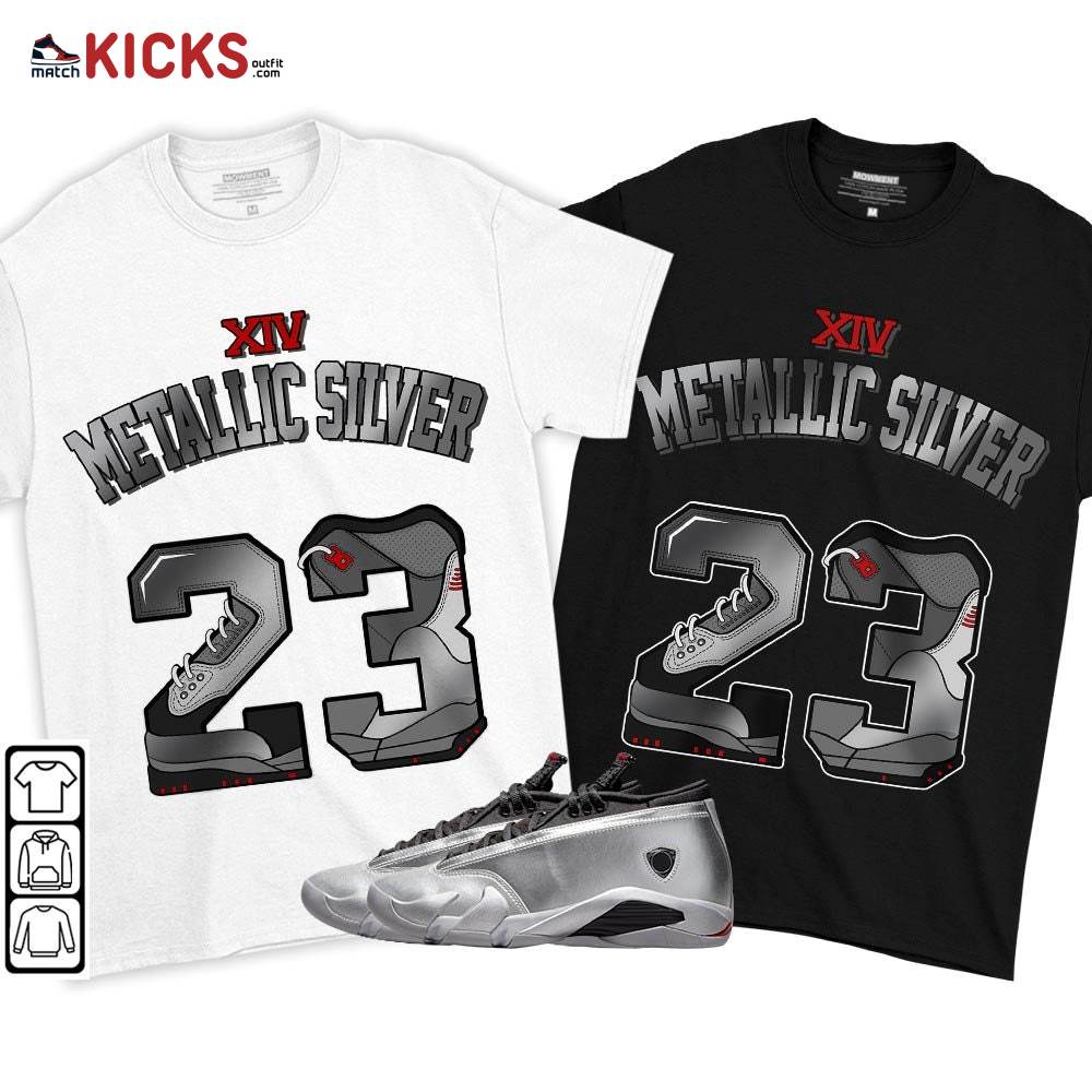 Number 23 Sneaker Shirt Match 14 Low Metallic Silver, Jordan 14 Metallic Silver MKO T-Shirt