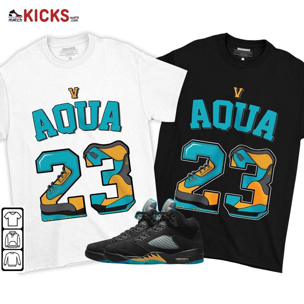 Number 23 Sneaker Shirt Match 2023 Retro Aqua 5s, Jordan 5 Aqua MKO T-Shirt Number 23 Sneaker Shirt Match 2023 Retro Aqua 5s, Jordan 5 Aqua MKO T-Shirt