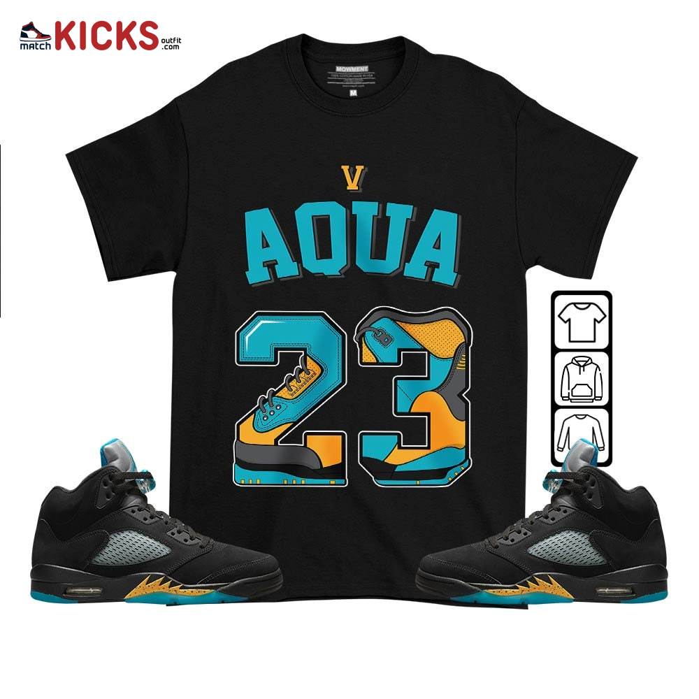 Number 23 Sneaker Shirt Match 2023 Retro Aqua 5s, Jordan 5 Aqua MKO T-Shirt
