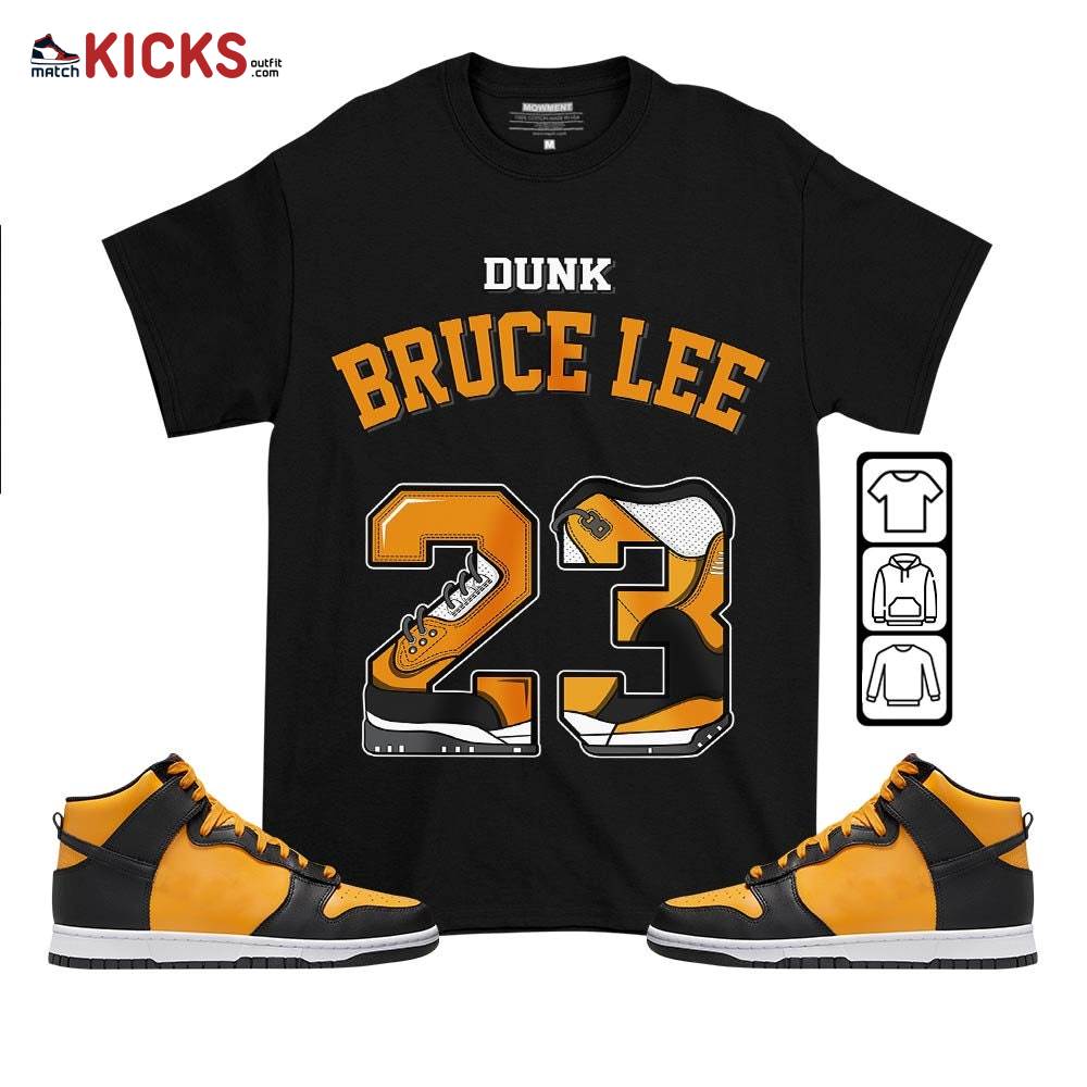 Number 23 Sneaker Shirt Match Dunk Reverse Goldenrod, Dunk High Bruce Lee MKO T-Shirt