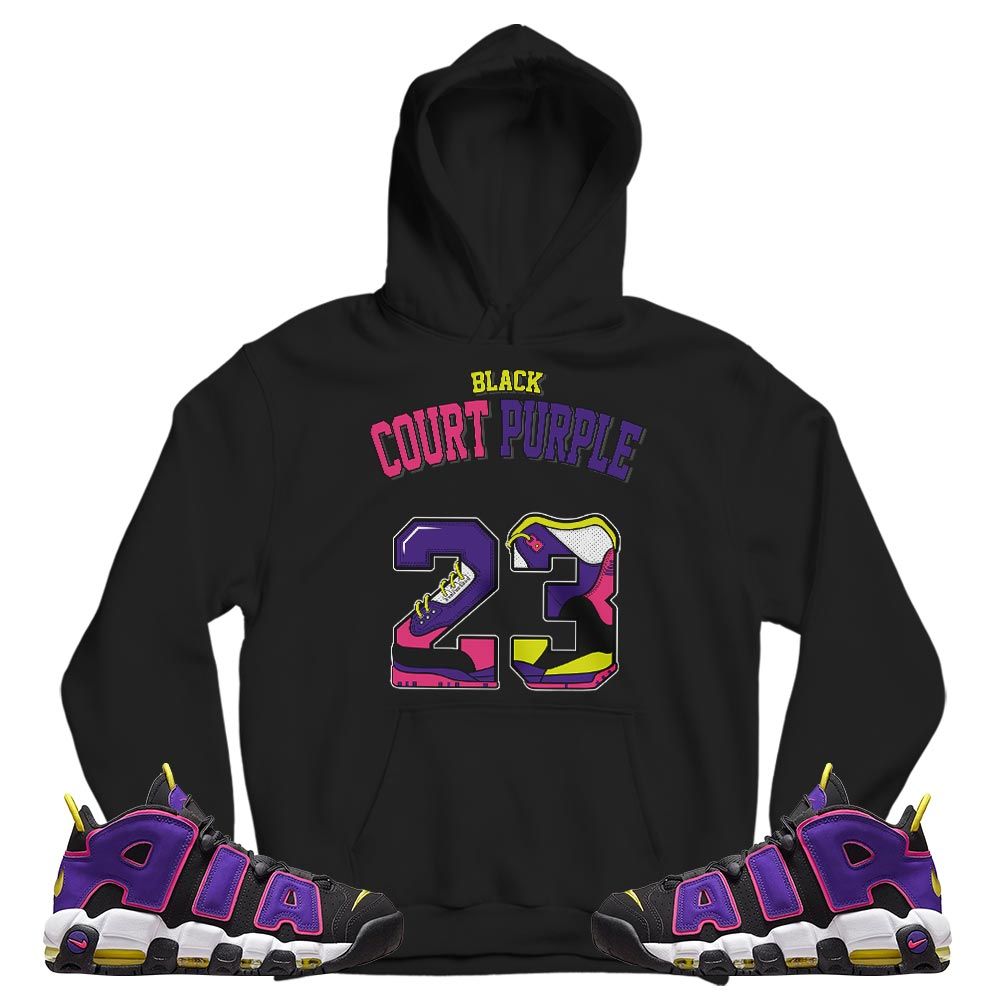 Number 23 Sneaker Shirt Match Uptempo Black Multi Color, Air More Uptempo Black Court Purple MKO T-Shirt