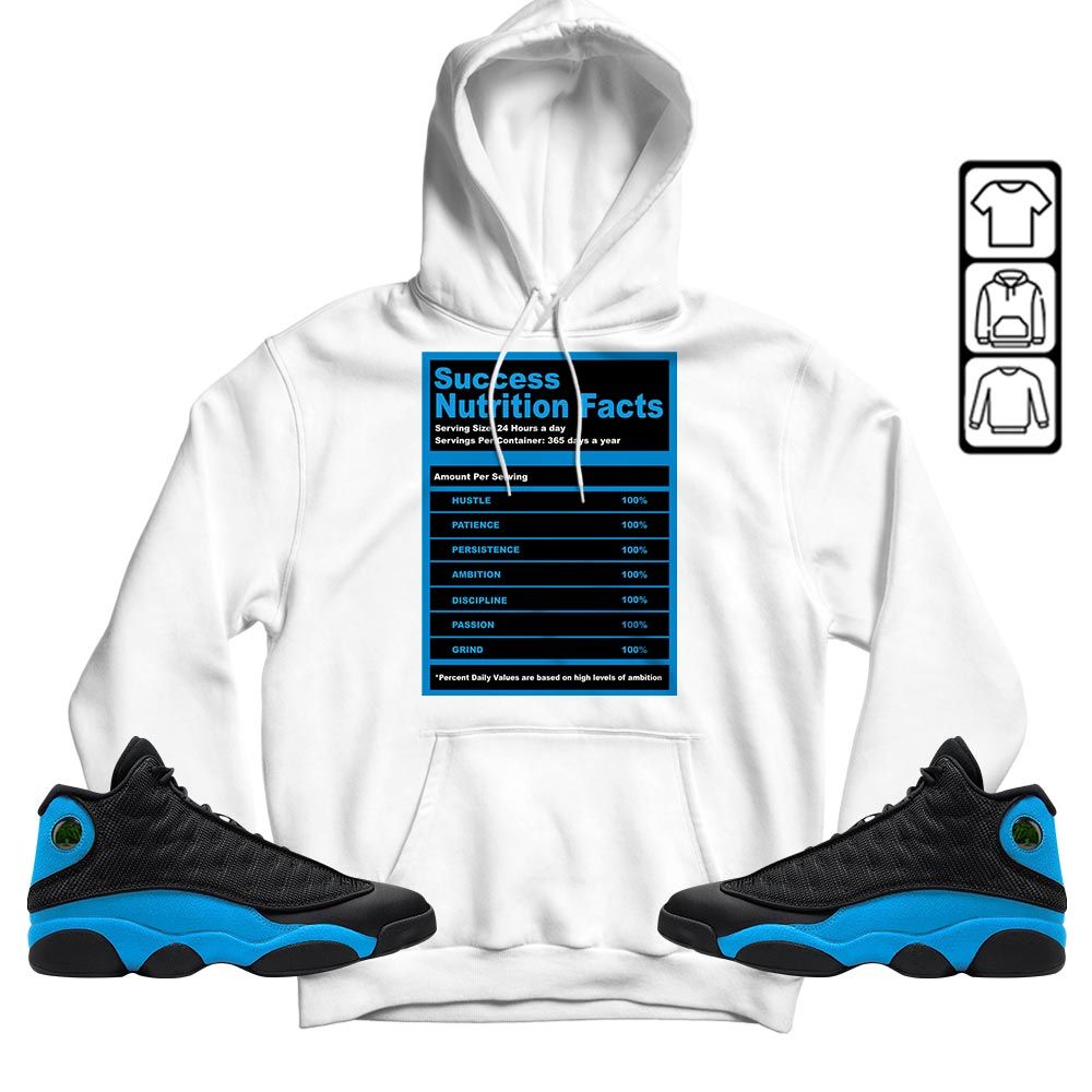 Nutrition Facts Sneaker Shirt Match Black University Blue 13s, Jordan 13 Black University Blue 2022 MKO T-Shirt