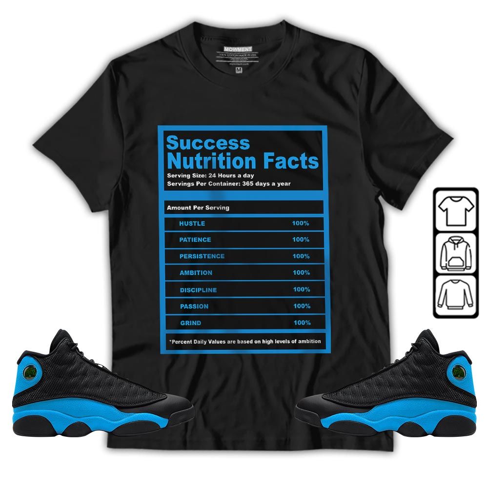 Nutrition Facts Sneaker Shirt Match Black University Blue 13s, Jordan 13 Black University Blue 2022 MKO T-Shirt