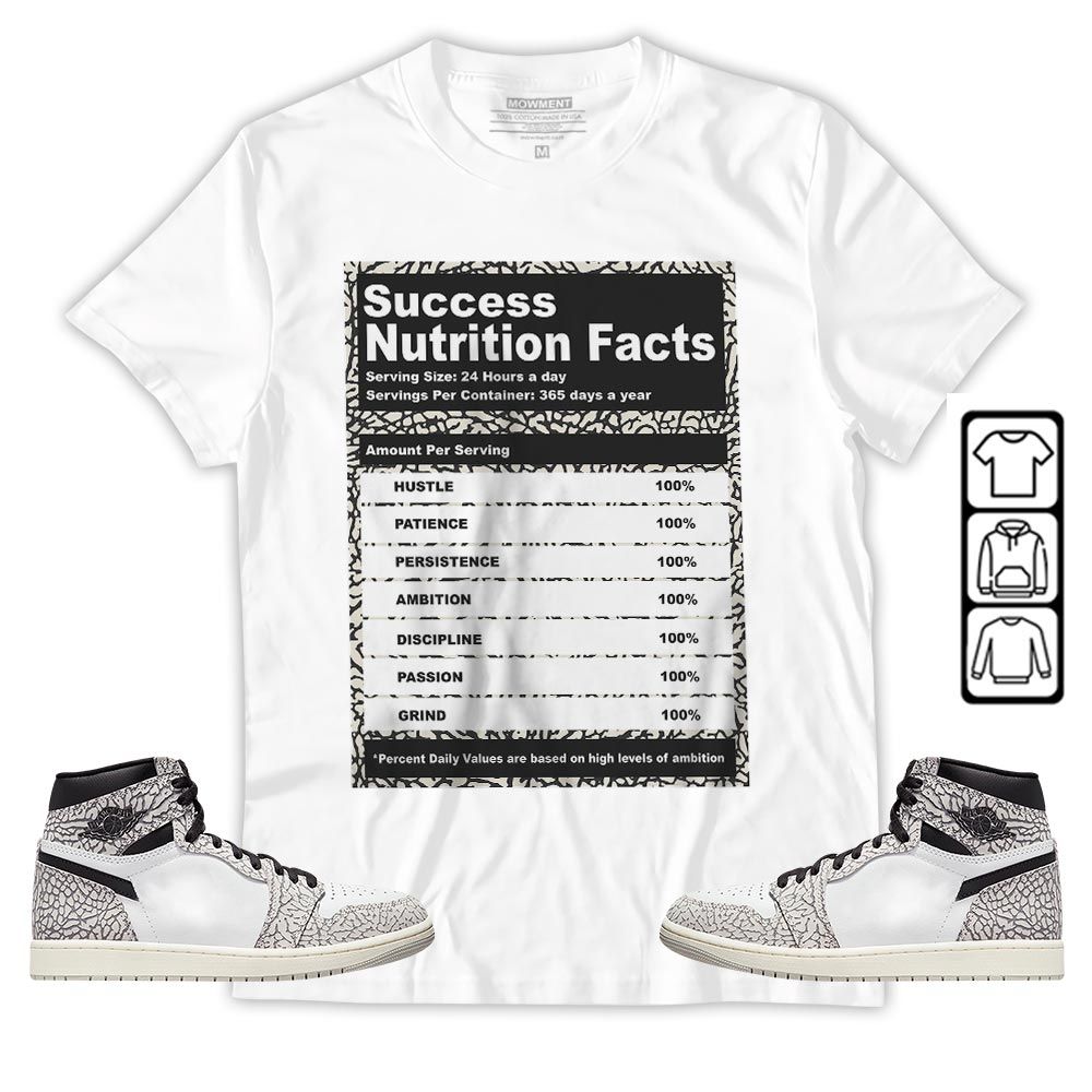 Nutrition Facts Sneaker Shirt Match OG Elephant 1s, Jordan 1 White Cement MKO T-Shirt Nutrition Facts Sneaker Shirt Match OG Elephant 1s, Jordan 1 White Cement MKO T-Shirt