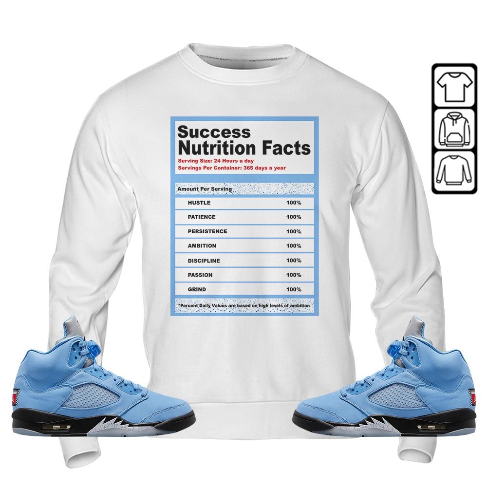 Nutrition Facts Sneaker Shirt Match Retro University Blue 5s, Jordan 5 University Blue MKO T-Shirt Nutrition Facts Sneaker Shirt Match Retro University Blue 5s, Jordan 5 University Blue MKO T-Shirt