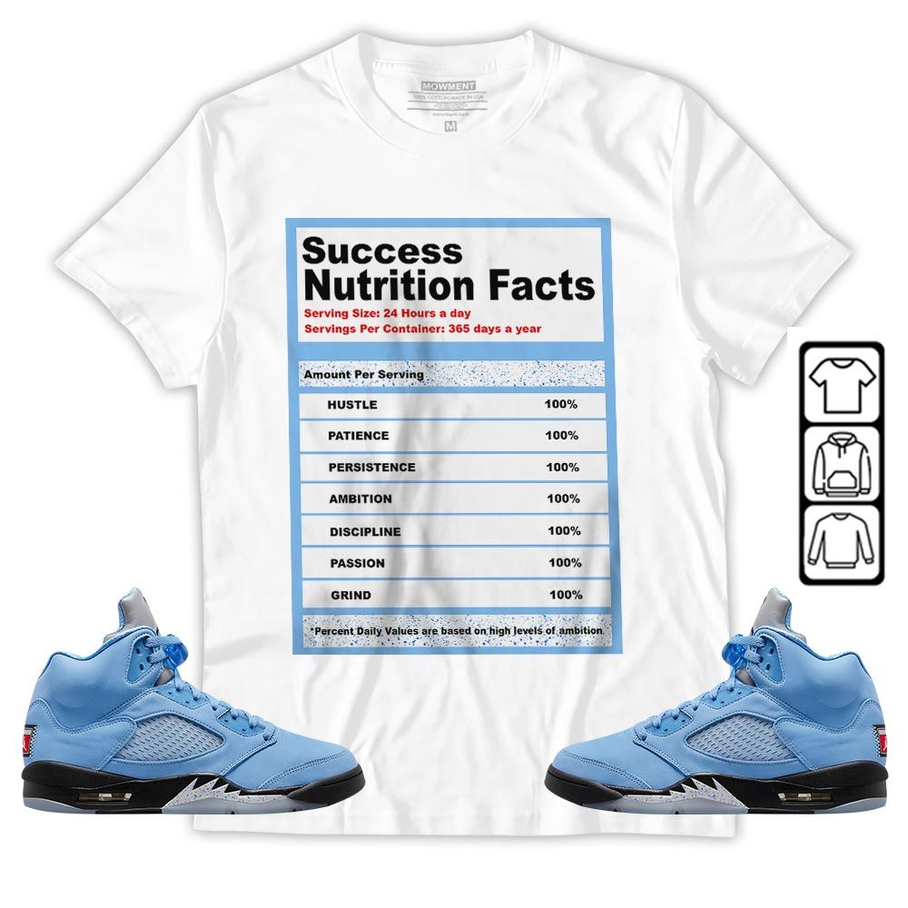 Nutrition Facts Sneaker Shirt Match Retro University Blue 5s, Jordan 5 University Blue MKO T-Shirt Nutrition Facts Sneaker Shirt Match Retro University Blue 5s, Jordan 5 University Blue MKO T-Shirt