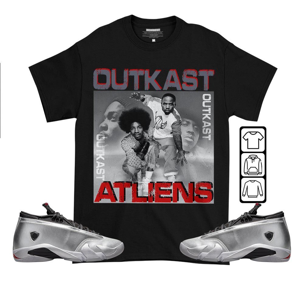 Outkast Atliens Sneaker Shirt Match 14 Low Metallic Silver, Jordan 14 Metallic Silver MKO T-Shirt Outkast Atliens Sneaker Shirt Match 14 Low Metallic Silver, Jordan 14 Metallic Silver MKO T-Shirt