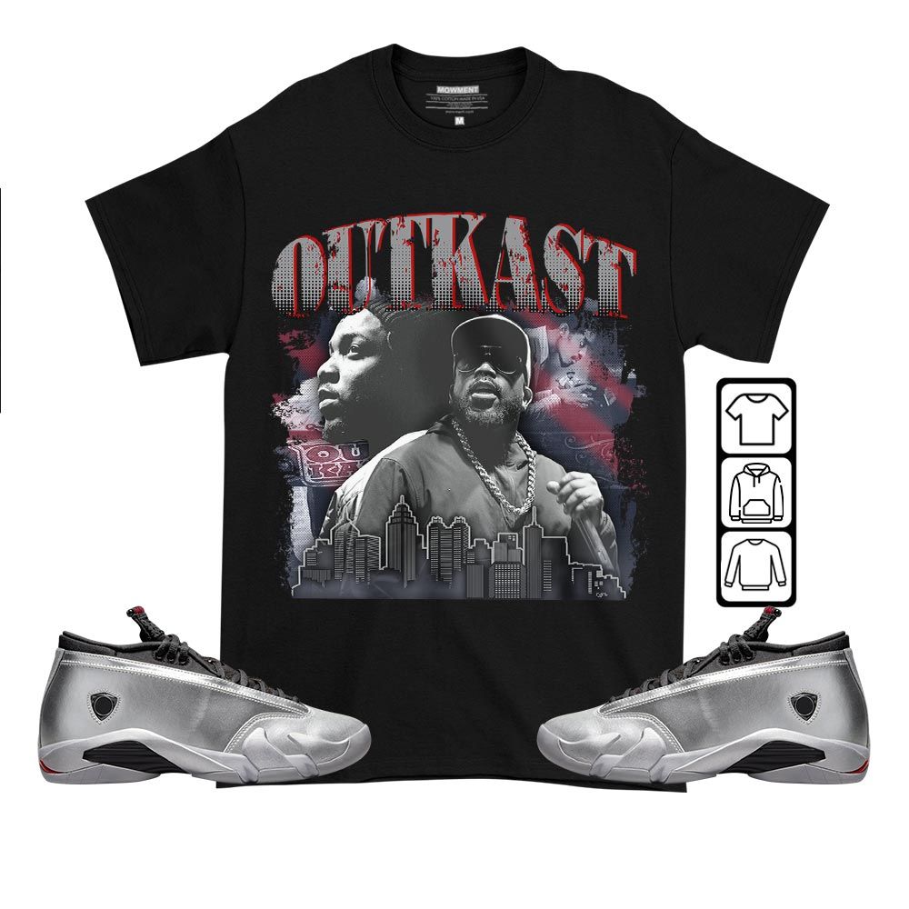 Outkast BigBoi Sneaker Shirt Match 14 Low Metallic Silver, Jordan 14 Metallic Silver MKO T-Shirt Outkast BigBoi Sneaker Shirt Match 14 Low Metallic Silver, Jordan 14 Metallic Silver MKO T-Shirt