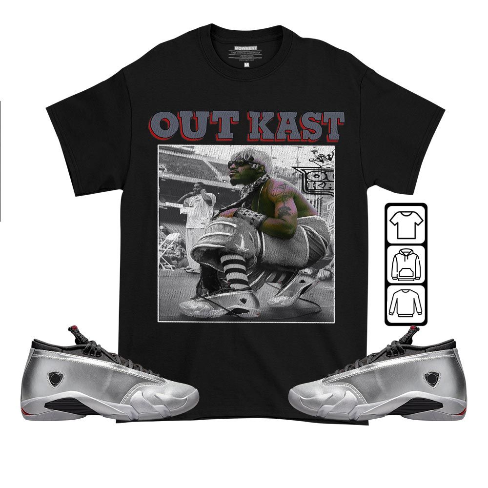 OutKast JD Sneaker Shirt Match 14 Low Metallic Silver, Jordan 14 Metallic Silver MKO T-Shirt OutKast JD Sneaker Shirt Match 14 Low Metallic Silver, Jordan 14 Metallic Silver MKO T-Shirt