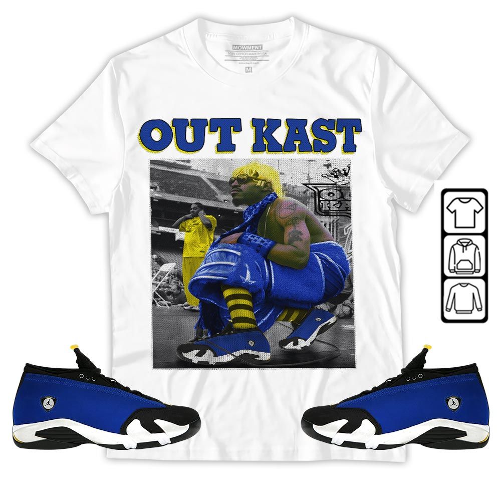OutKast Shose Sneaker Shirt Match 2023 Blue Laney 14s, Jordan 14 Laney MKO Hoodie