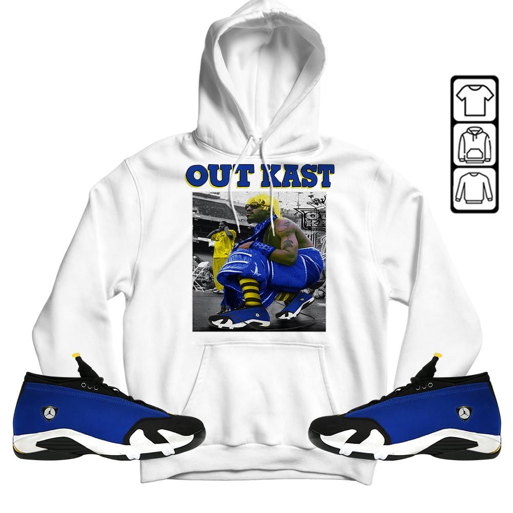 OutKast Shose Sneaker Shirt Match 2023 Blue Laney 14s, Jordan 14 Laney MKO T-Shirt