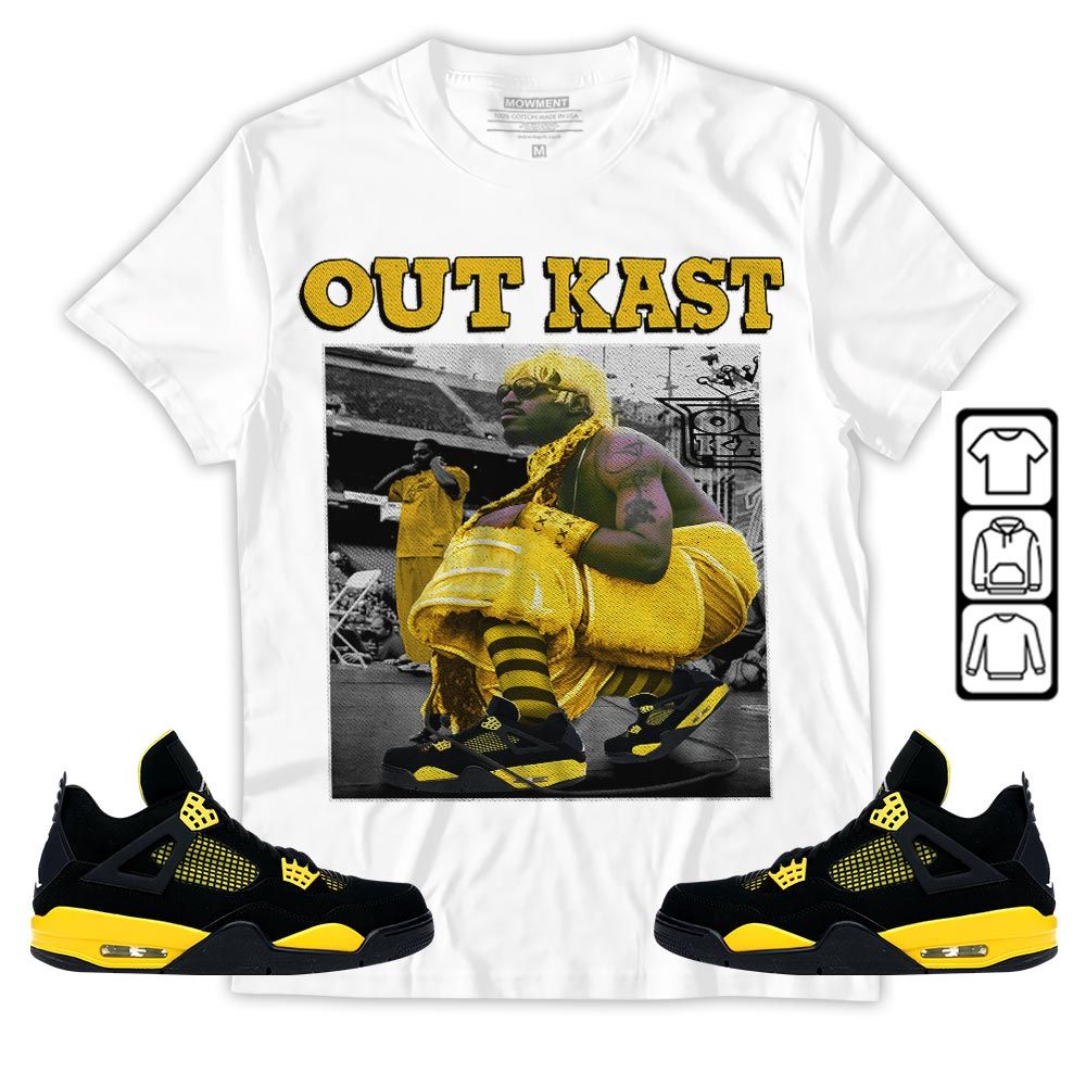 OutKast Shose Sneaker Shirt Match 2023 Thunder 4s, Jordan Retro 4 Thunder MKO Hoodie