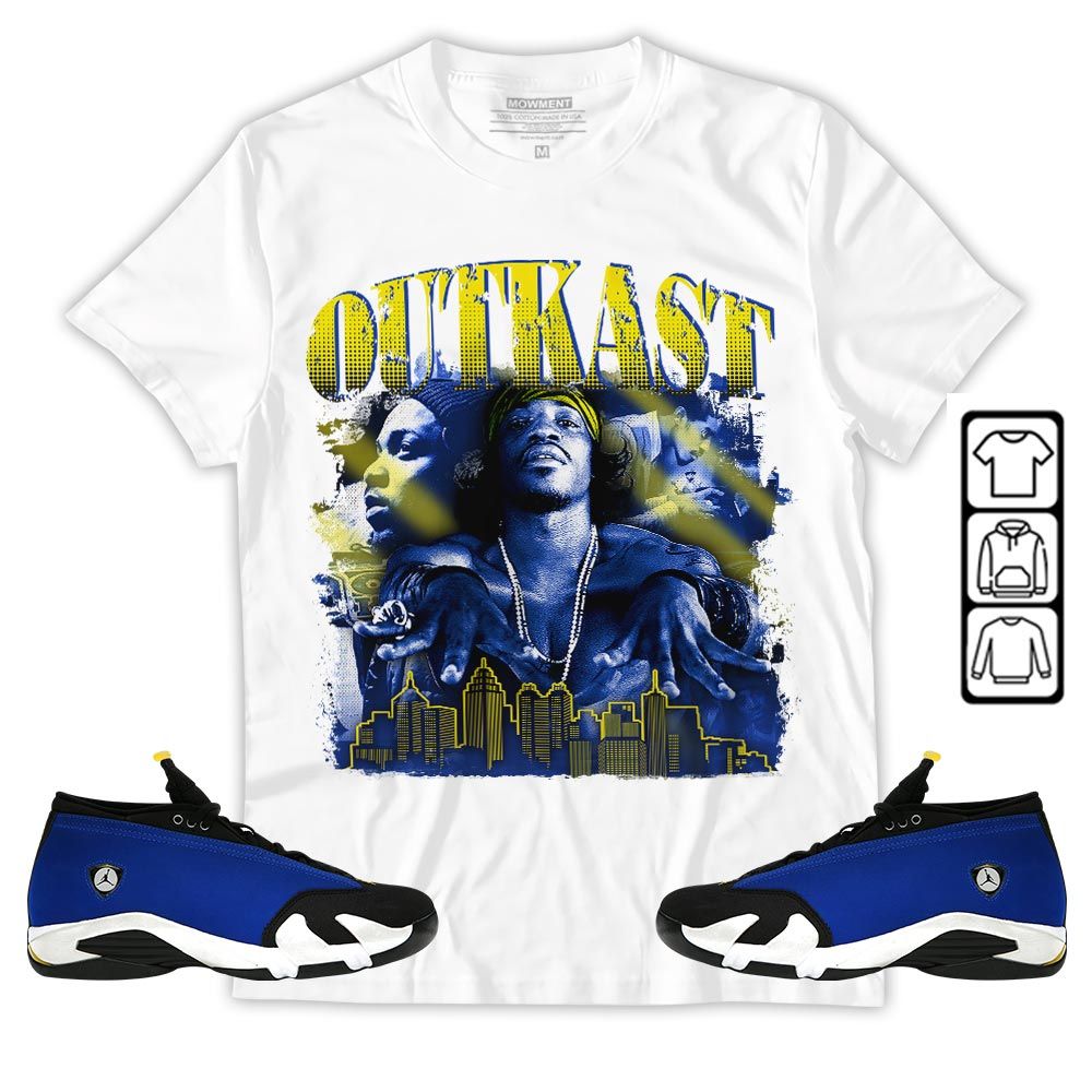 Outkast2 Sneaker Shirt Match 2023 Blue Laney 14s, Jordan 14 Laney MKO Sweatshirt