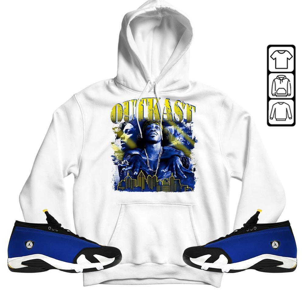 Outkast2 Sneaker Shirt Match 2023 Blue Laney 14s, Jordan 14 Laney MKO T-Shirt