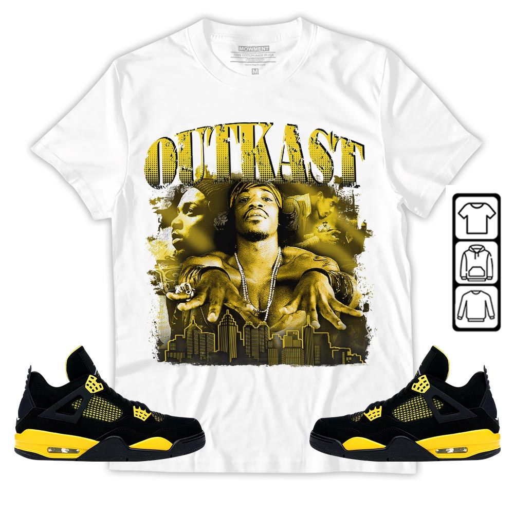 Outkast2 Sneaker Shirt Match 2023 Thunder 4s, Jordan Retro 4 Thunder MKO T-Shirt Outkast2 Sneaker Shirt Match 2023 Thunder 4s, Jordan Retro 4 Thunder MKO T-Shirt