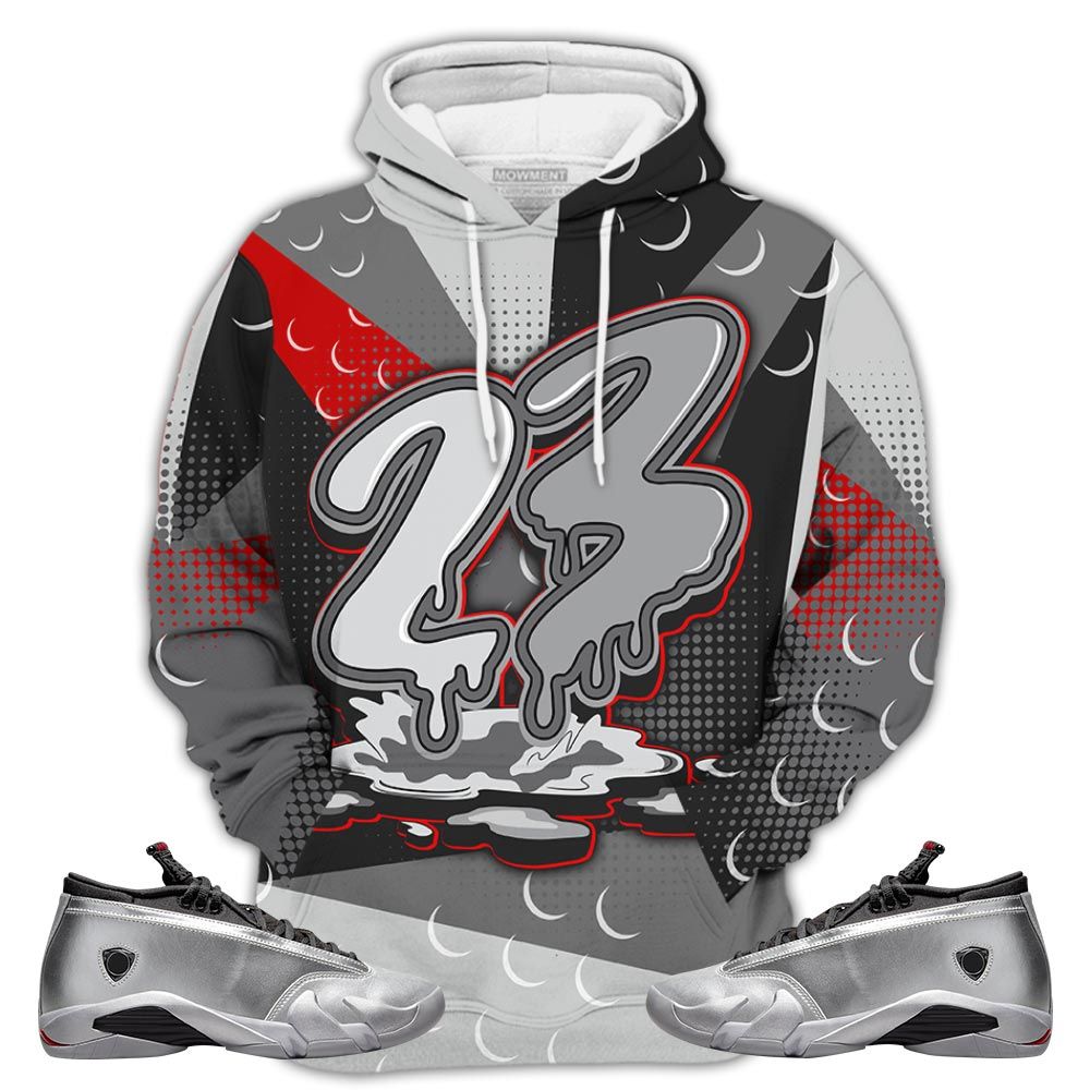 P01Hd 23 Drip Sneaker Shirt Match 14 Low Metallic Silver, Jordan 14 Metallic Silver Hoodie Sweatshirt Tee All Over Print MKO Shirt
