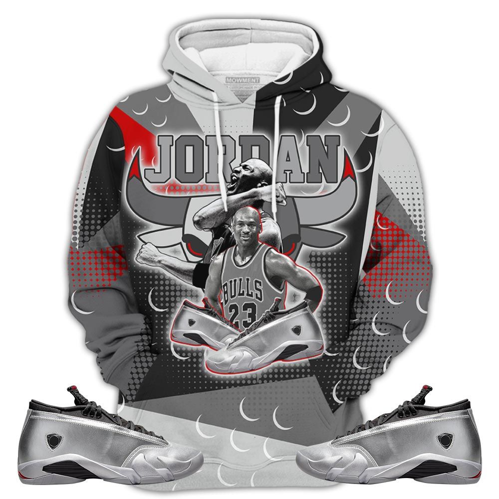 P01Hd Bull Jordan Sneaker Shirt Match 14 Low Metallic Silver, Jordan 14 Metallic Silver Hoodie Sweatshirt Tee All Over Print MKO Shirt