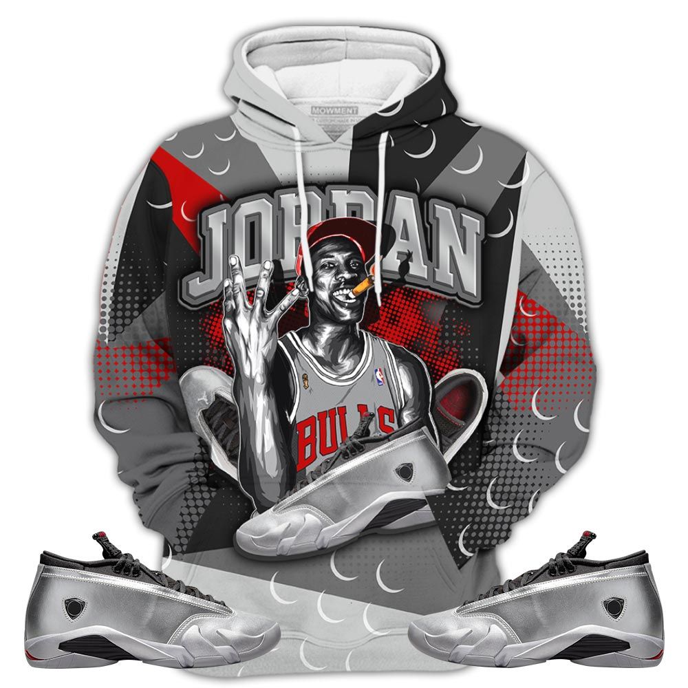 P01Hd Jordan 23M Sneaker Shirt Match 14 Low Metallic Silver, Jordan 14 Metallic Silver Hoodie Sweatshirt Tee All Over Print MKO Shirt