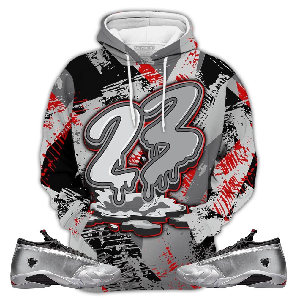 P02Hd 23 Drip Sneaker Shirt Match 14 Low Metallic Silver, Jordan 14 Metallic Silver Hoodie Sweatshirt Tee All Over Print MKO Shirt