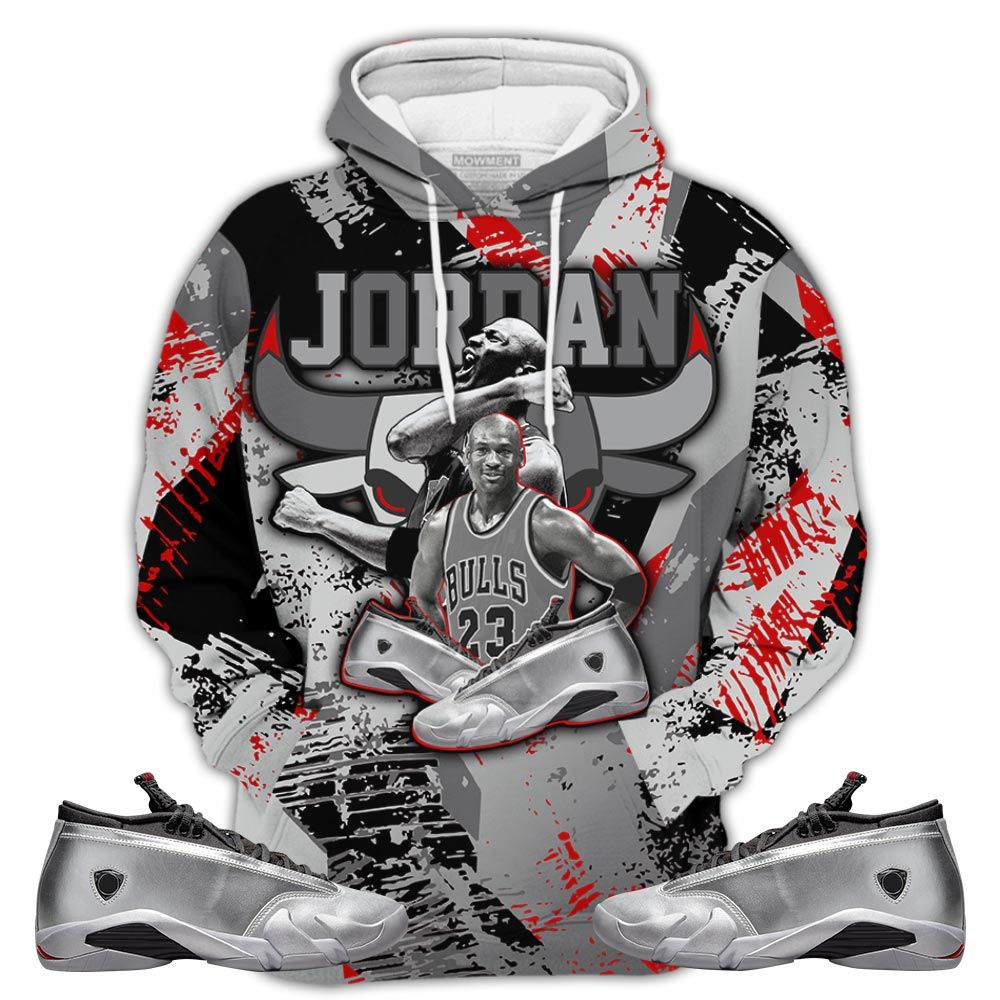 P02Hd Bull Jordan Sneaker Shirt Match 14 Low Metallic Silver, Jordan 14 Metallic Silver Hoodie Sweatshirt Tee All Over Print MKO Shirt